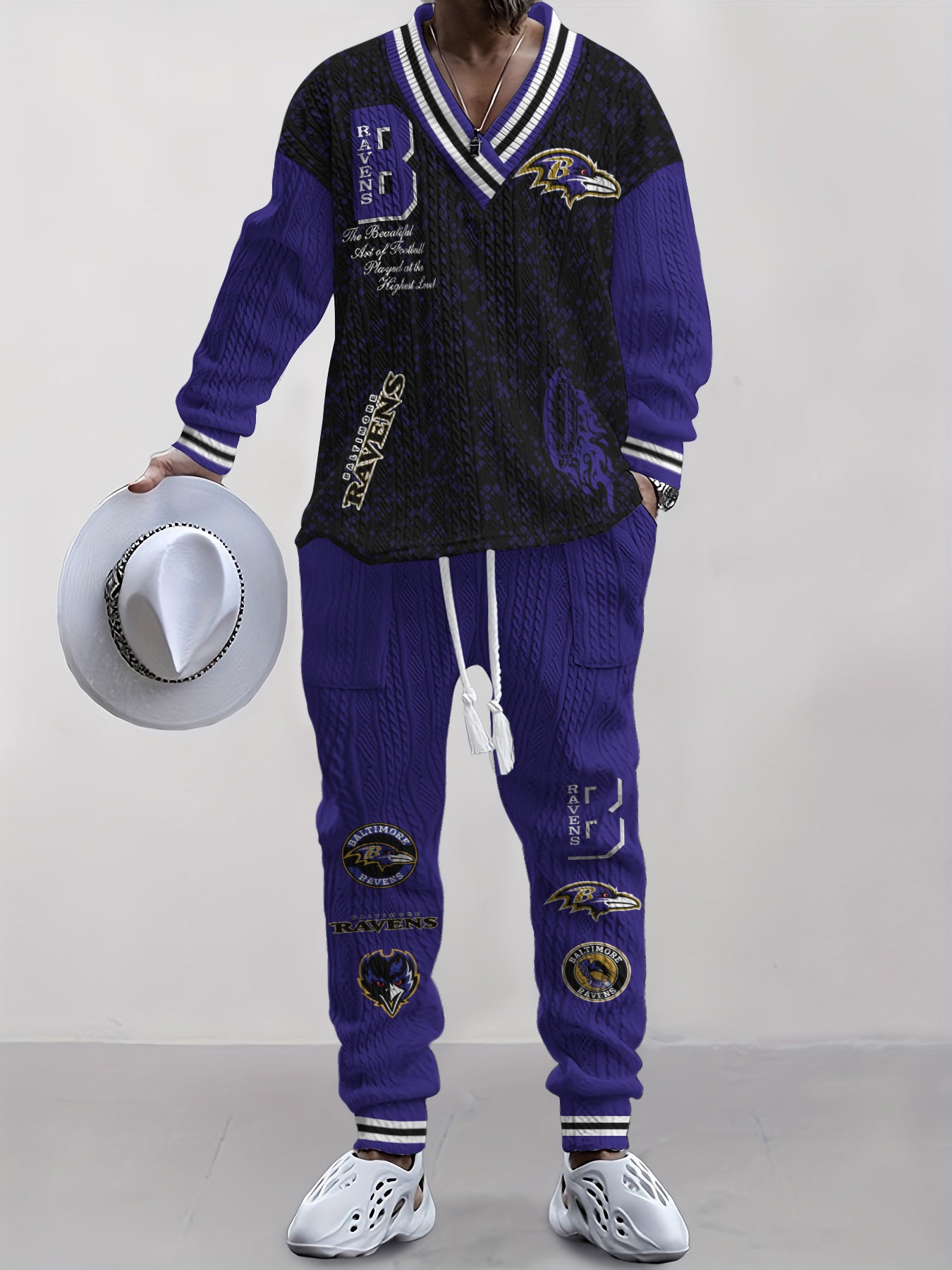 Baltimore Ravens  Classic All-Season Long Sleeve V-Neck Pullover Sweater