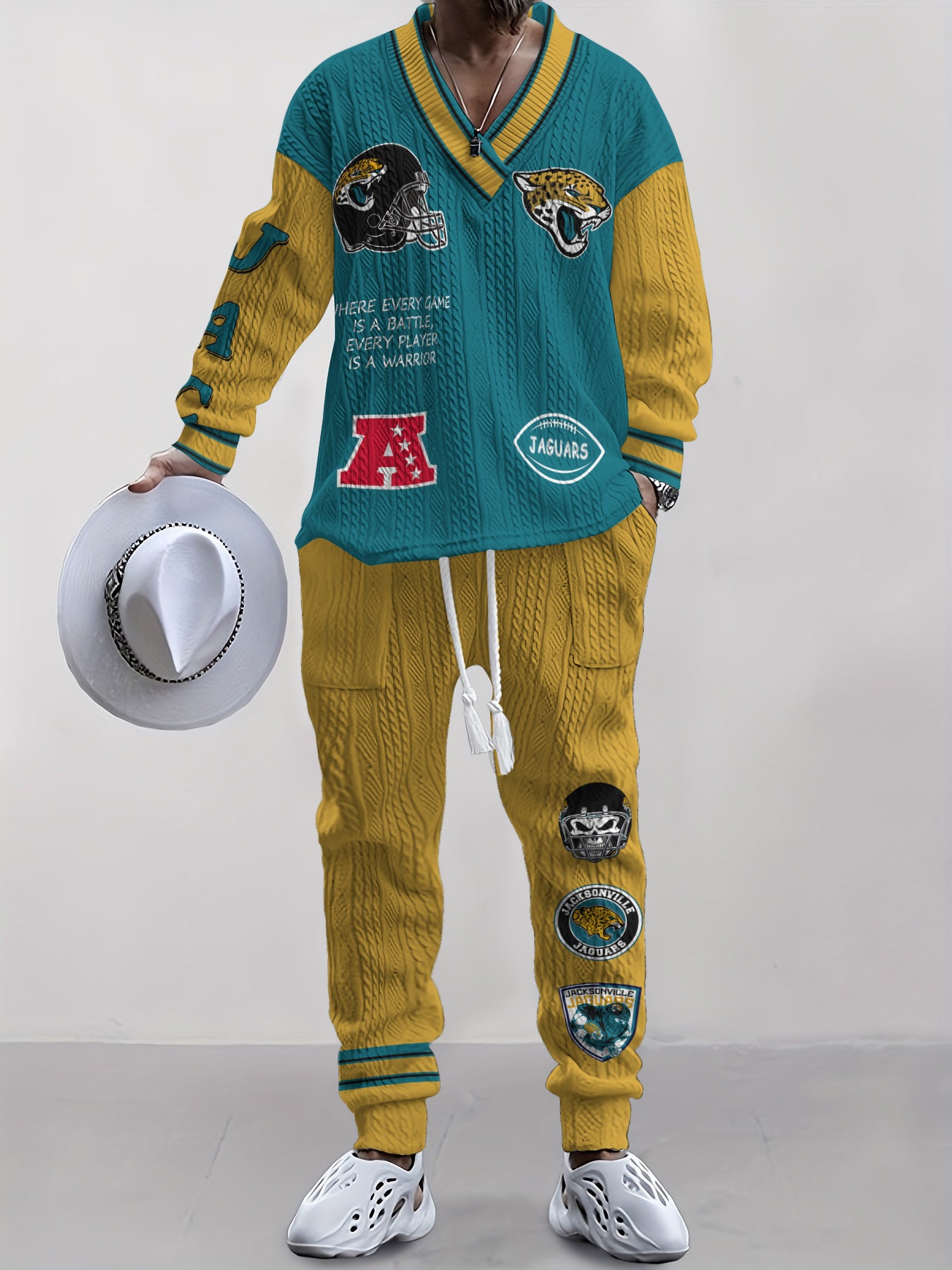 Jacksonville Jaguars  Classic All-Season Long Sleeve V-Neck Pullover Sweater