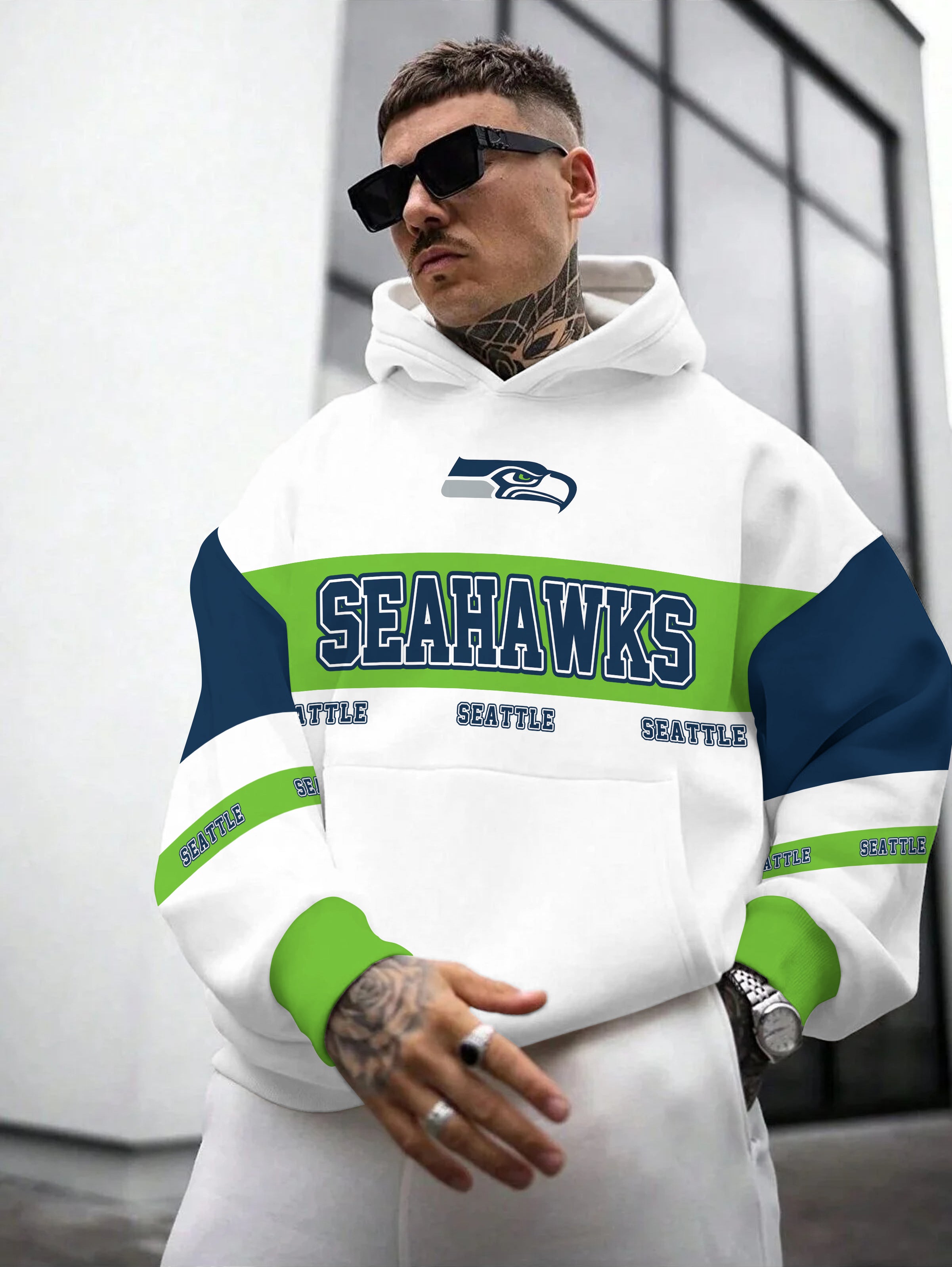 Seattle Seahawks Printed Hooded Pocket Pullover Hoodie