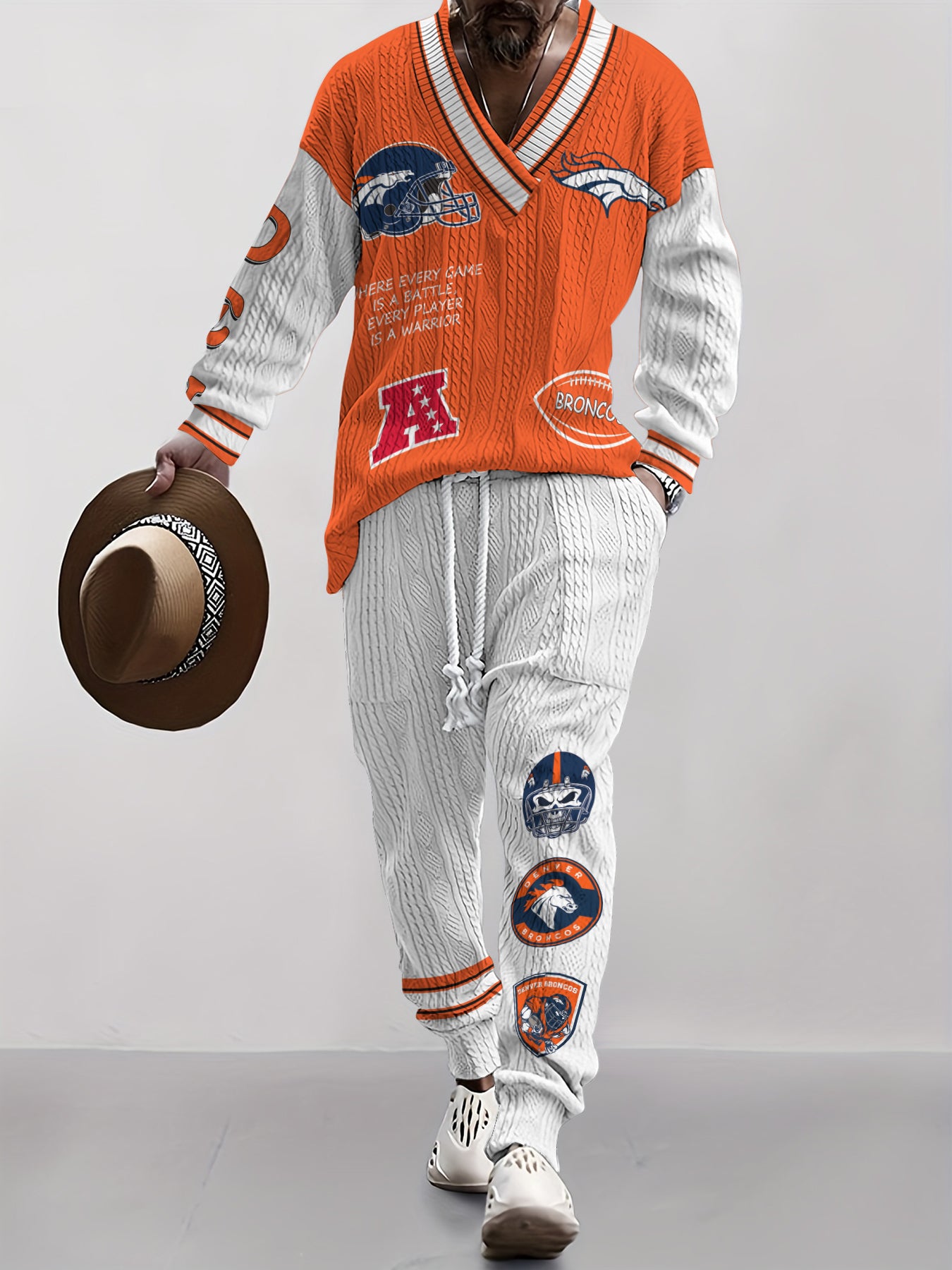 Denver Broncos Classic All-Season Long Sleeve V-Neck Pullover Sweater