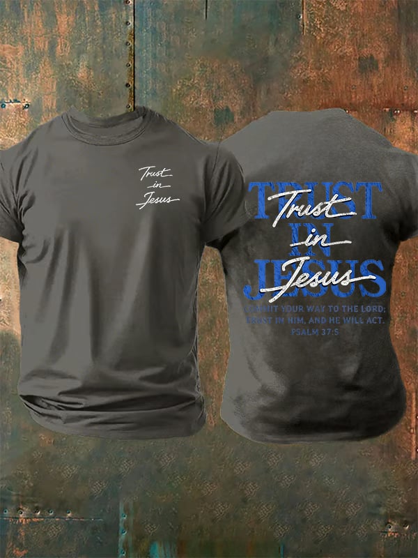 Men's "Trust in Jesus" 37:5 Bible Verse Design Print T-Shirt