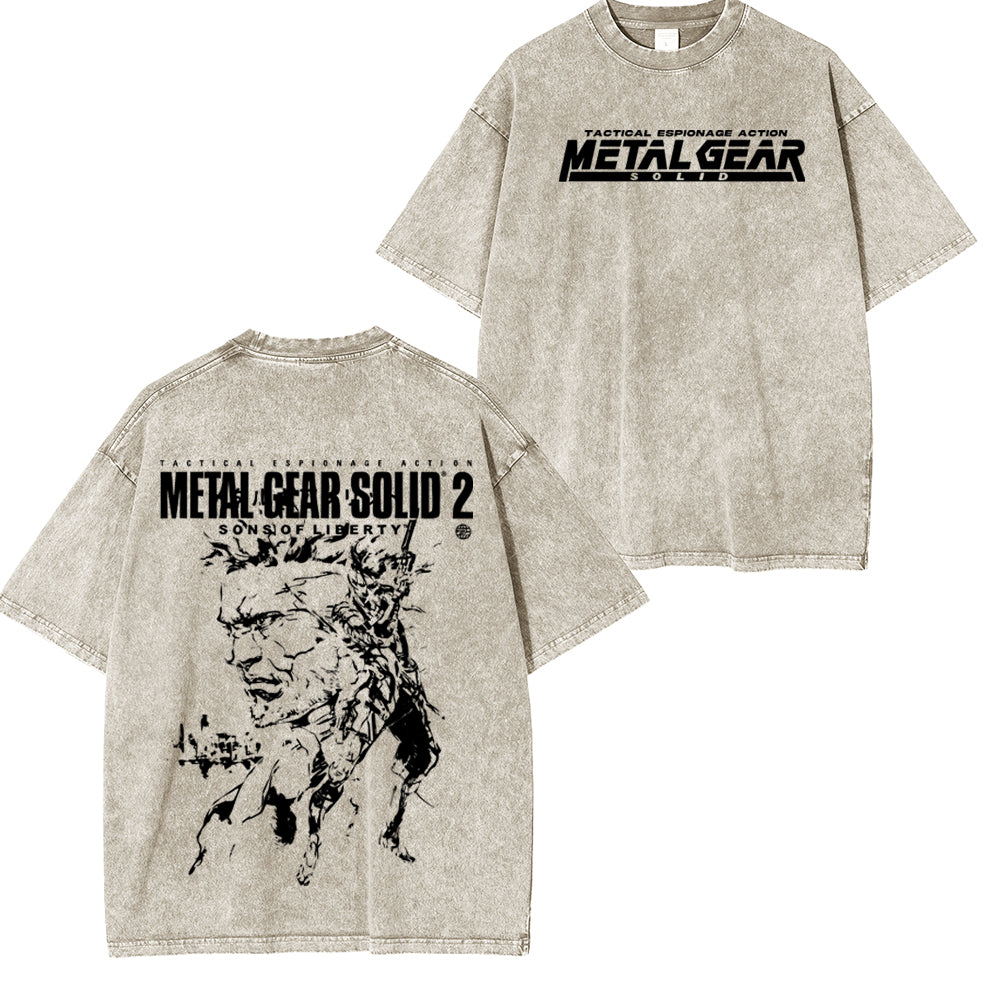 GS2 Snake And Raiden Cover Game Metal Gear Solid Graphic Unisex Washed T-Shirt