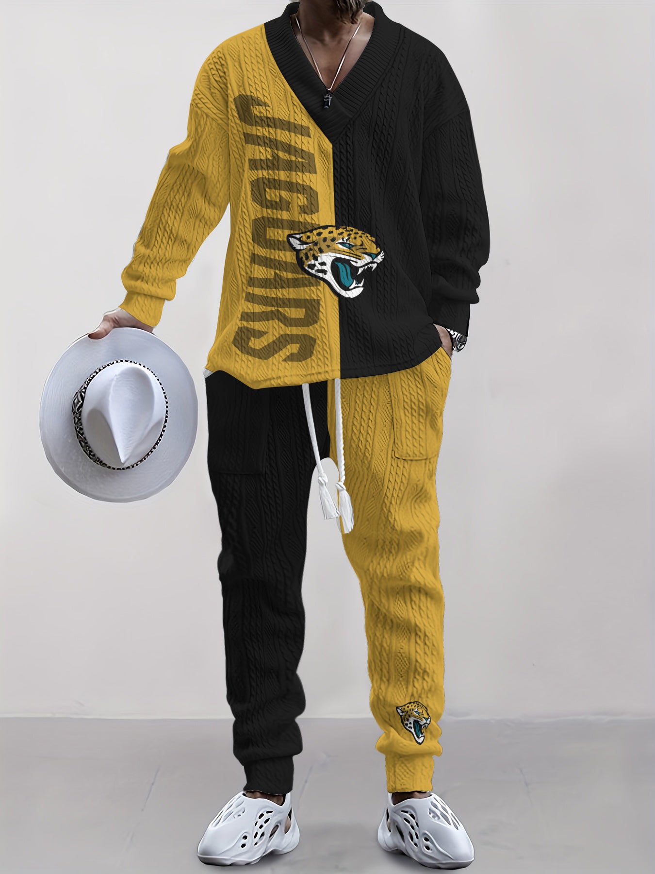 Jacksonville Jaguars  Classic All-Season Long Sleeve V-Neck Pullover Sweater