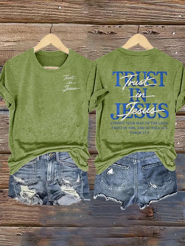 Women's "Trust in Jesus" 37:5 Bible Verse Design Print T-Shirt