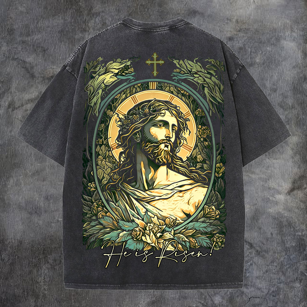 He Is Risen Printed Men's Washed Tee