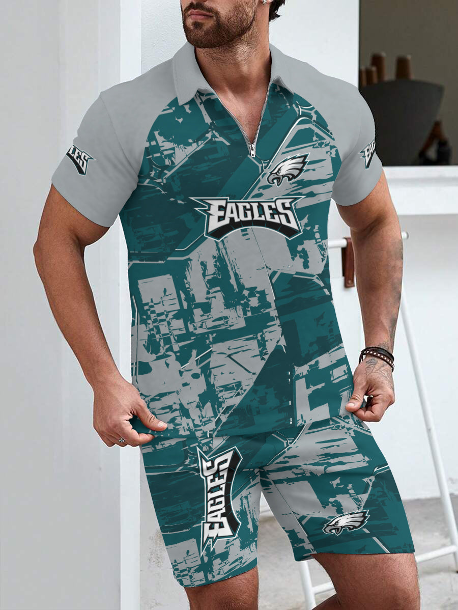Philadelphia Eagles Limited Edition ZIP Polo Shirt And Shorts Two-Piece Suits