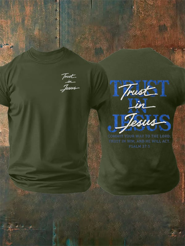 Men's "Trust in Jesus" 37:5 Bible Verse Design Print T-Shirt