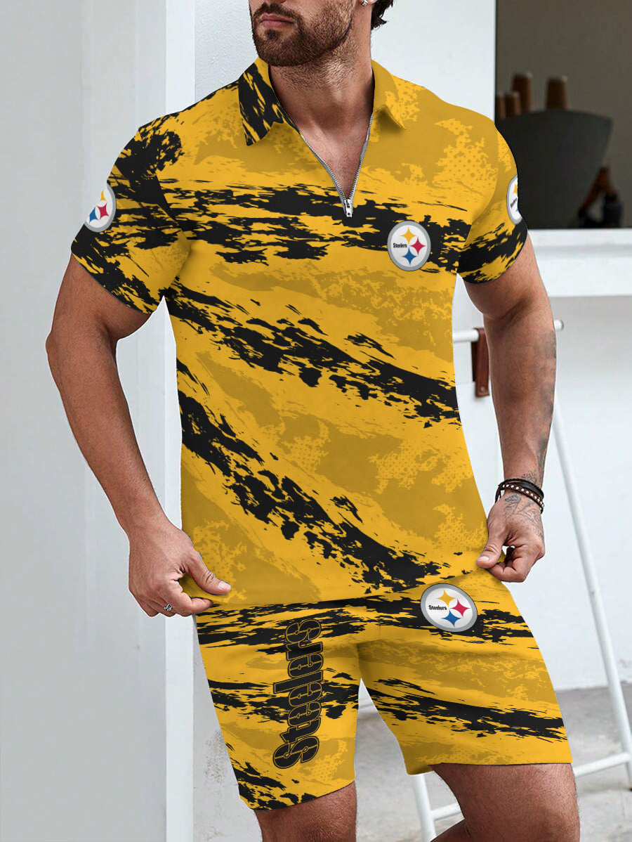 Pittsburgh Steelers Limited Edition ZIP Polo Shirt And Shorts Two-Piece Suits