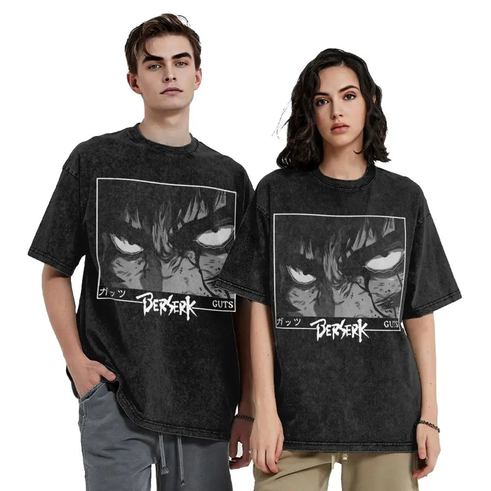 Anime Berserk Guts Washed Vintage T-Shirt - Ver. Face of the Champ