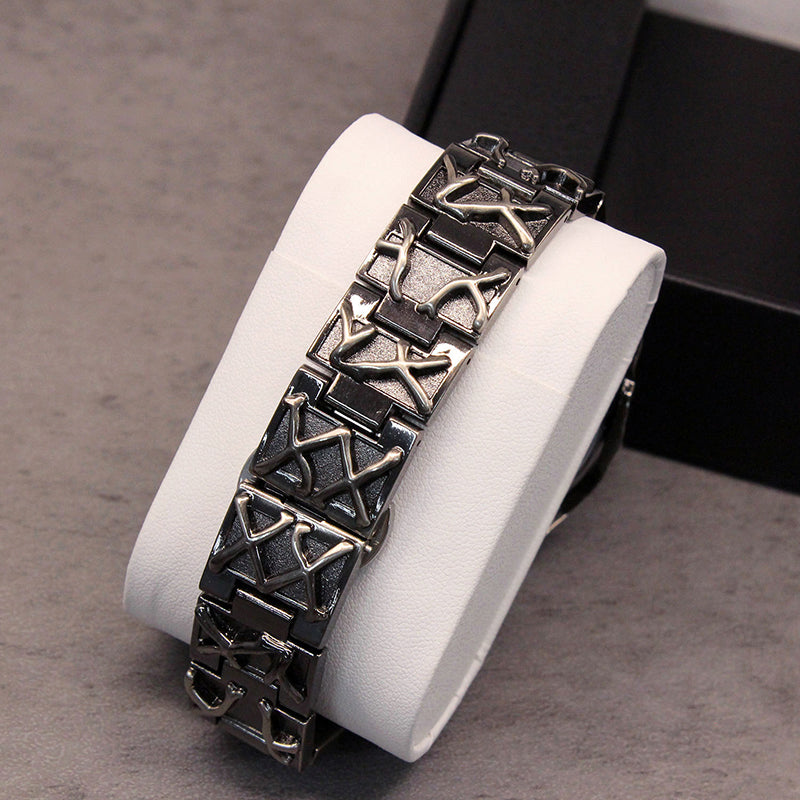 Men's Sculpted Steel Skeleton Watch with Date Display