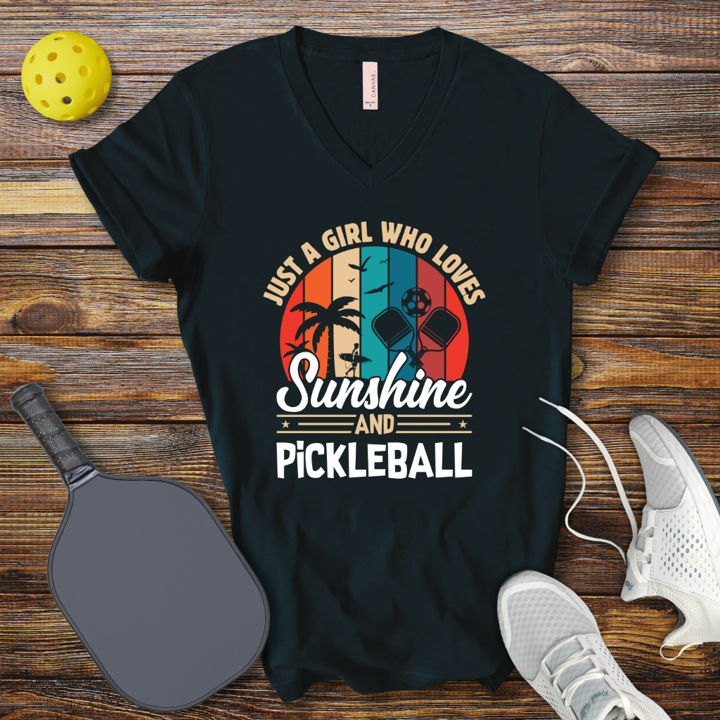 Funny Pickleball Shirt – Just a Girl who Loves Sunshine and Pickleball V-Neck T-shirt