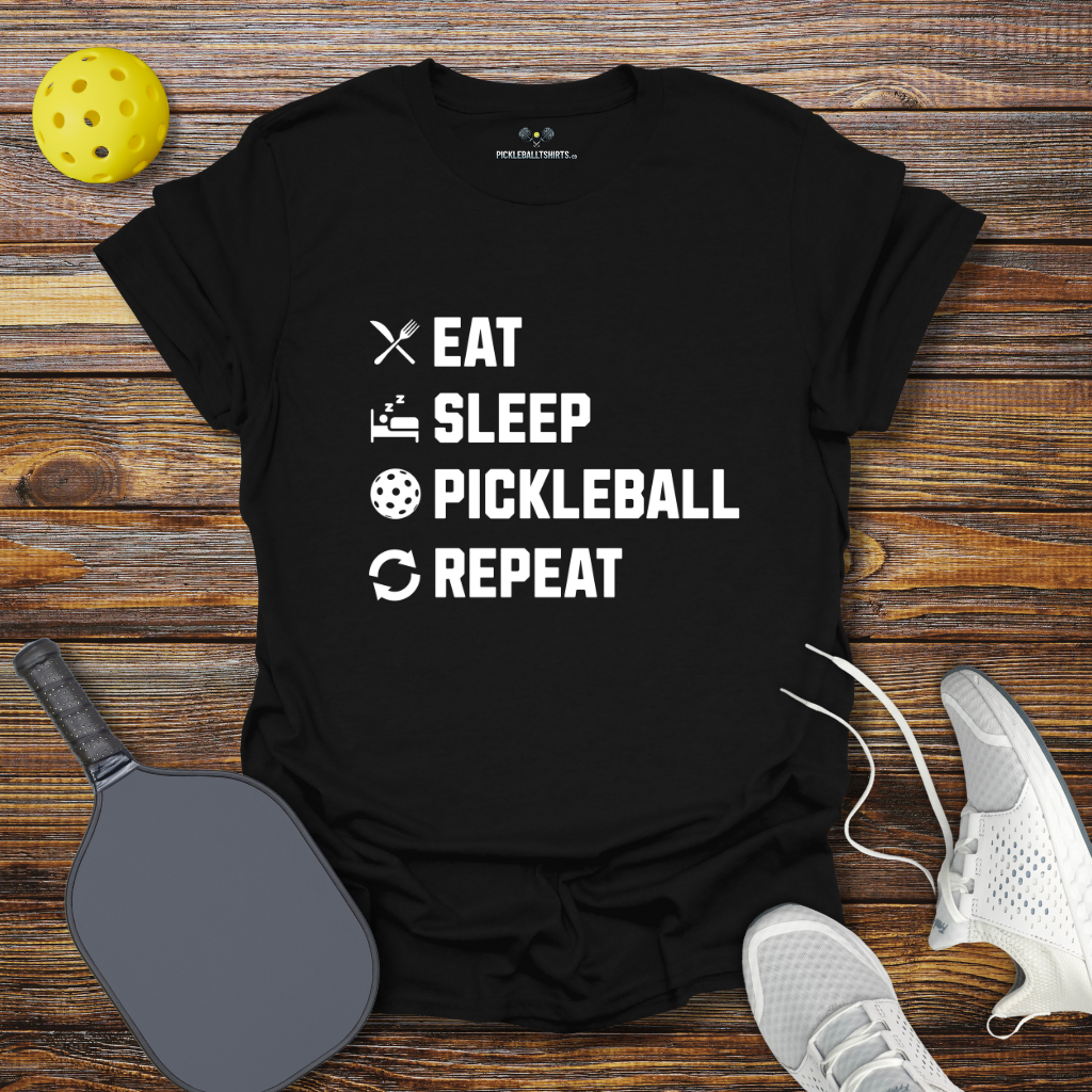 Funny Pickleball Shirt – Eat Sleep Pickleball Repeat Logos T-Shirt