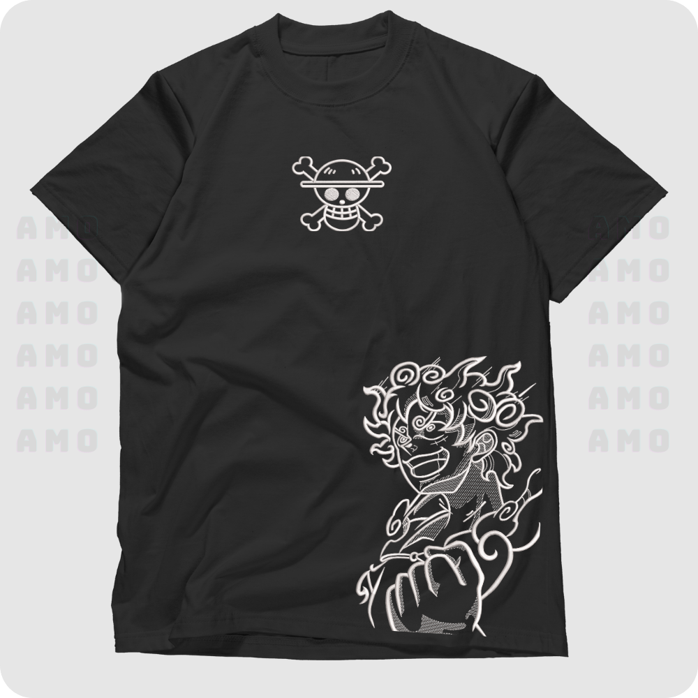 Luffy Gear 5 One Piece Embroidered T-shirt – Anime Embroidery Fan Art Tee