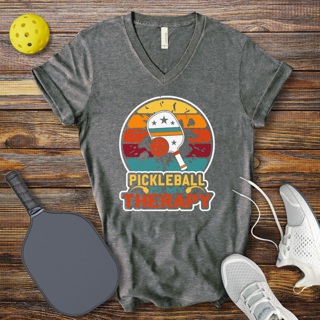 Funny Pickleball Shirt – Pickleball is my Therapy V-Neck T-shirt