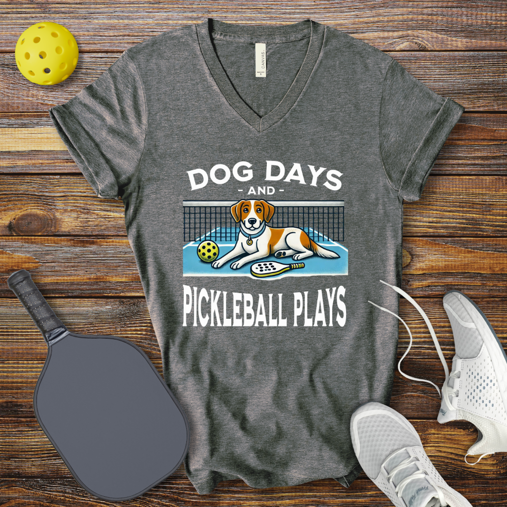 Funny Pickleball Shirt – Dog Days and Pickleball Plays V-Neck T-shirt