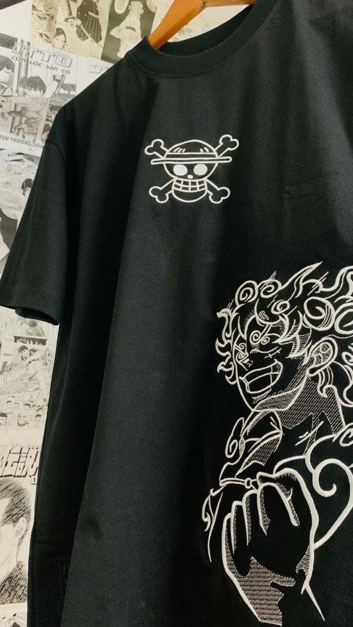 Luffy Gear 5 One Piece Embroidered T-shirt – Anime Embroidery Fan Art Tee