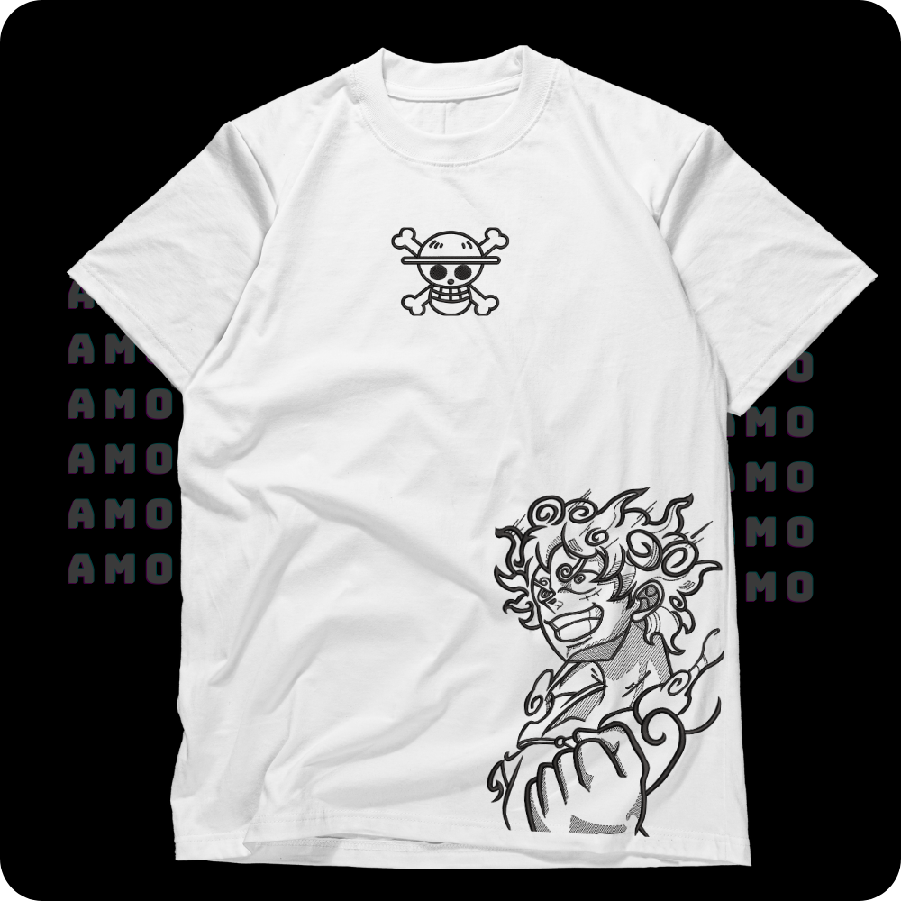 Luffy Gear 5 One Piece Embroidered T-shirt – Anime Embroidery Fan Art Tee