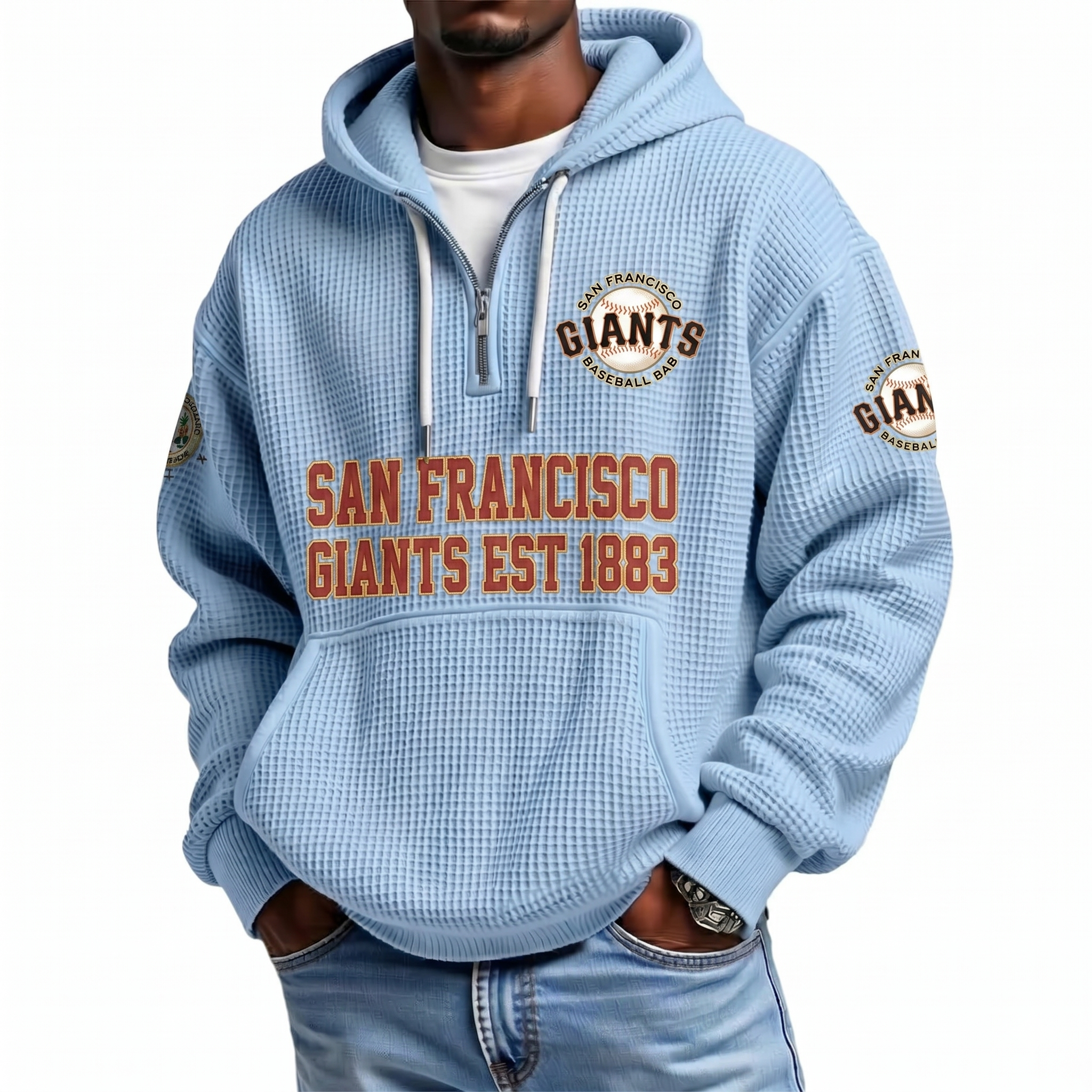 San Francisco Giants EST 1883 Printed Waffle Quarter Zip Baseball Fan Hoodie
