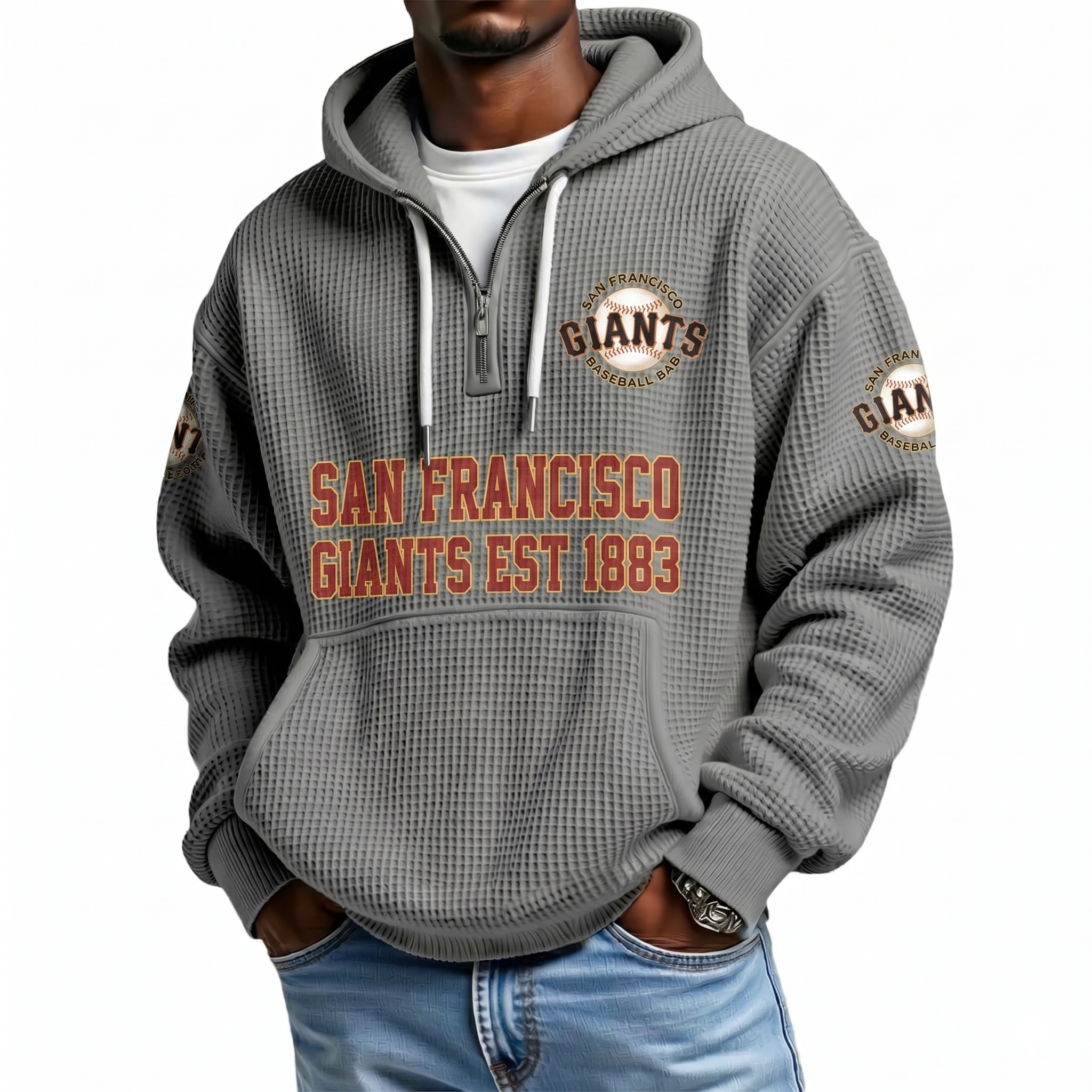 San Francisco Giants EST 1883 Printed Waffle Quarter Zip Baseball Fan Hoodie