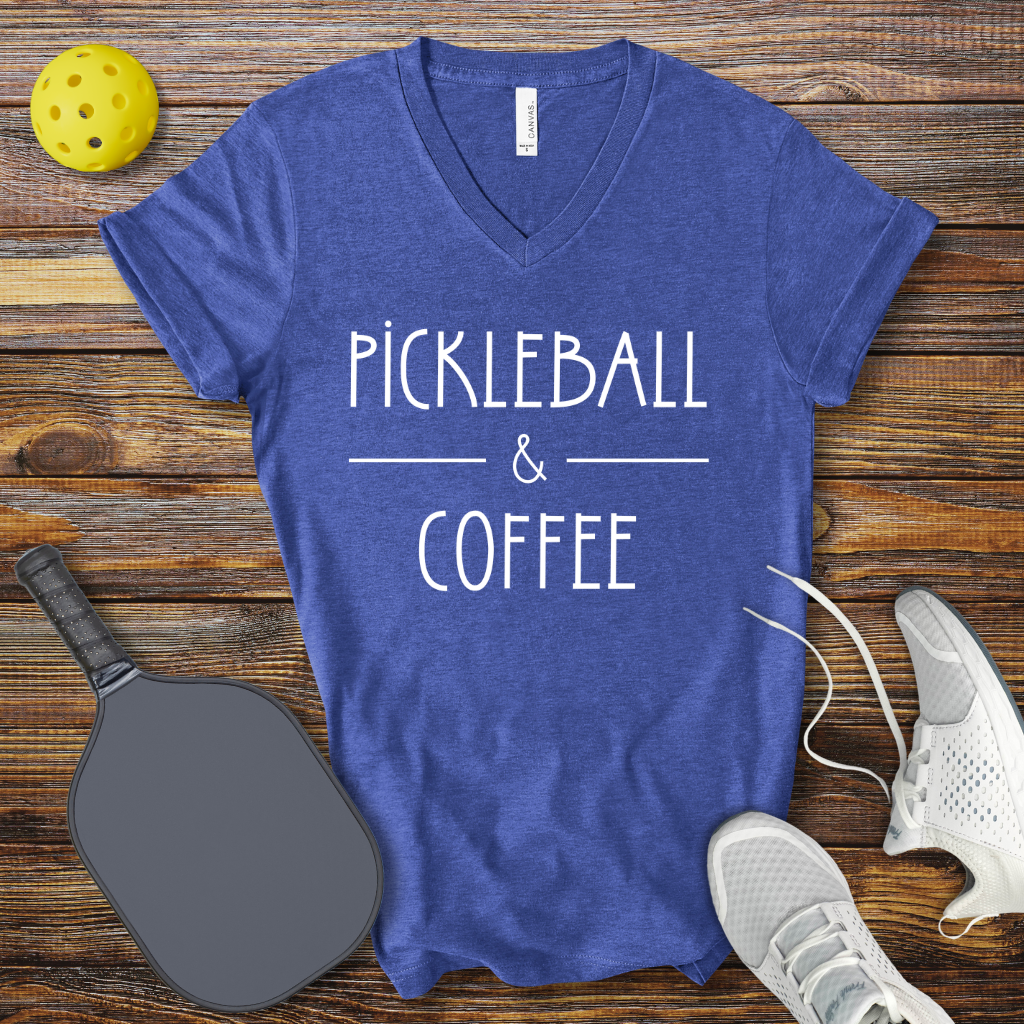 Funny Pickleball Shirt – Pickleball & Coffee V-Neck T-shirt