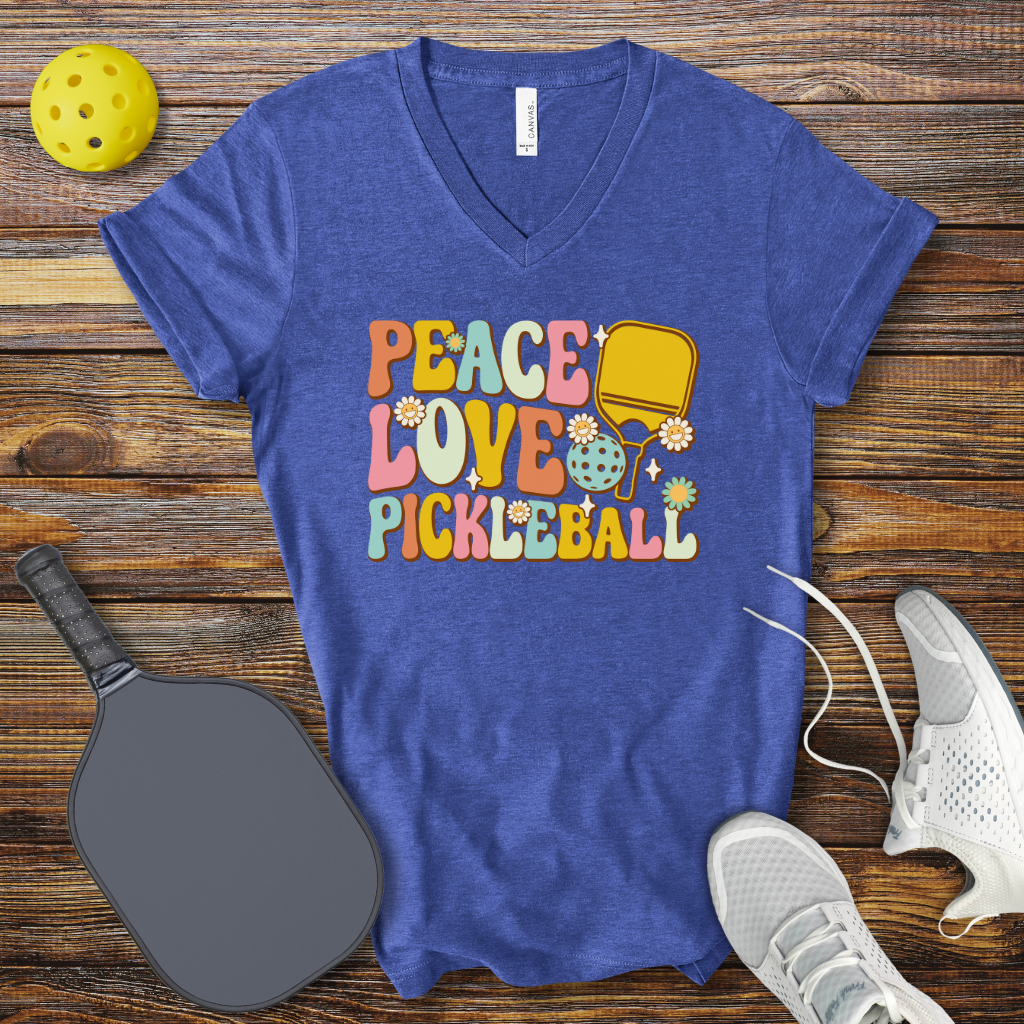 Funny Pickleball Shirt – Peace Love Pickleball V-Neck T-shirt