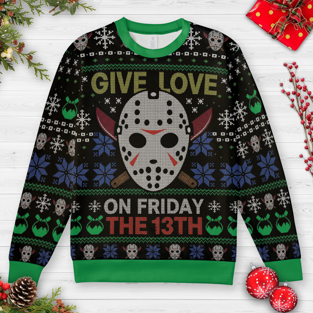 Give Love On Friday The 13th Ugly Christmas Sweatshirt