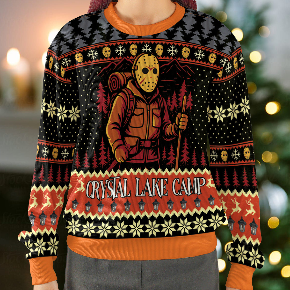 Retro Slasher Camping Ugly Christmas Sweatshirt