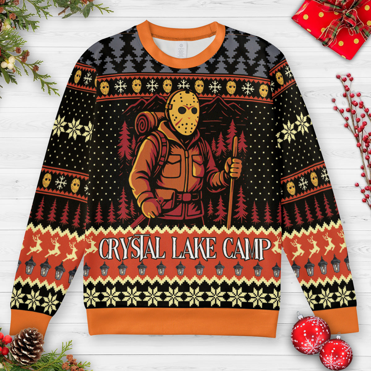 Retro Slasher Camping Ugly Christmas Sweatshirt