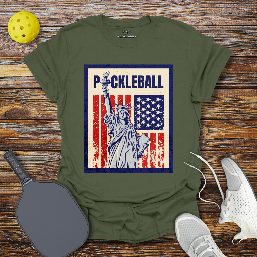 Funny Pickleball Shirt – Pickleball Statue of Liberty T-Shirt