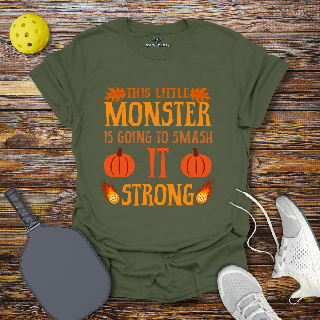 Funny Pickleball Shirt – This Little Monster is Going to Smash it Strong Halloween T-Shirt