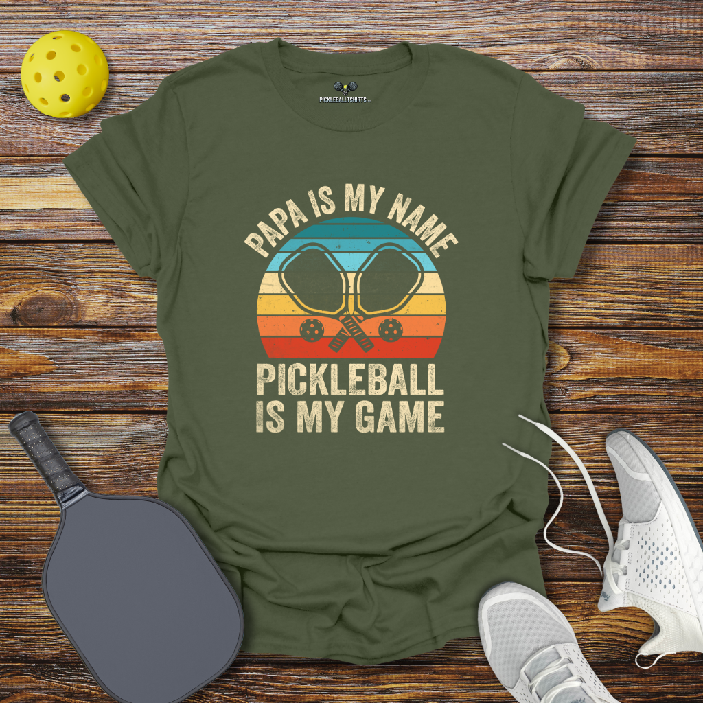 Funny Pickleball Shirt – Papa is my Name Pickleball is my Game T-Shirt