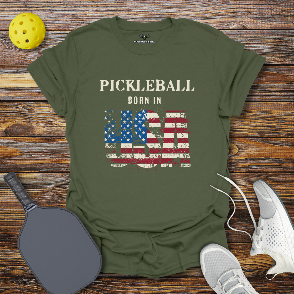 Funny Pickleball Shirt – Pickleball Born in USA T-Shirt