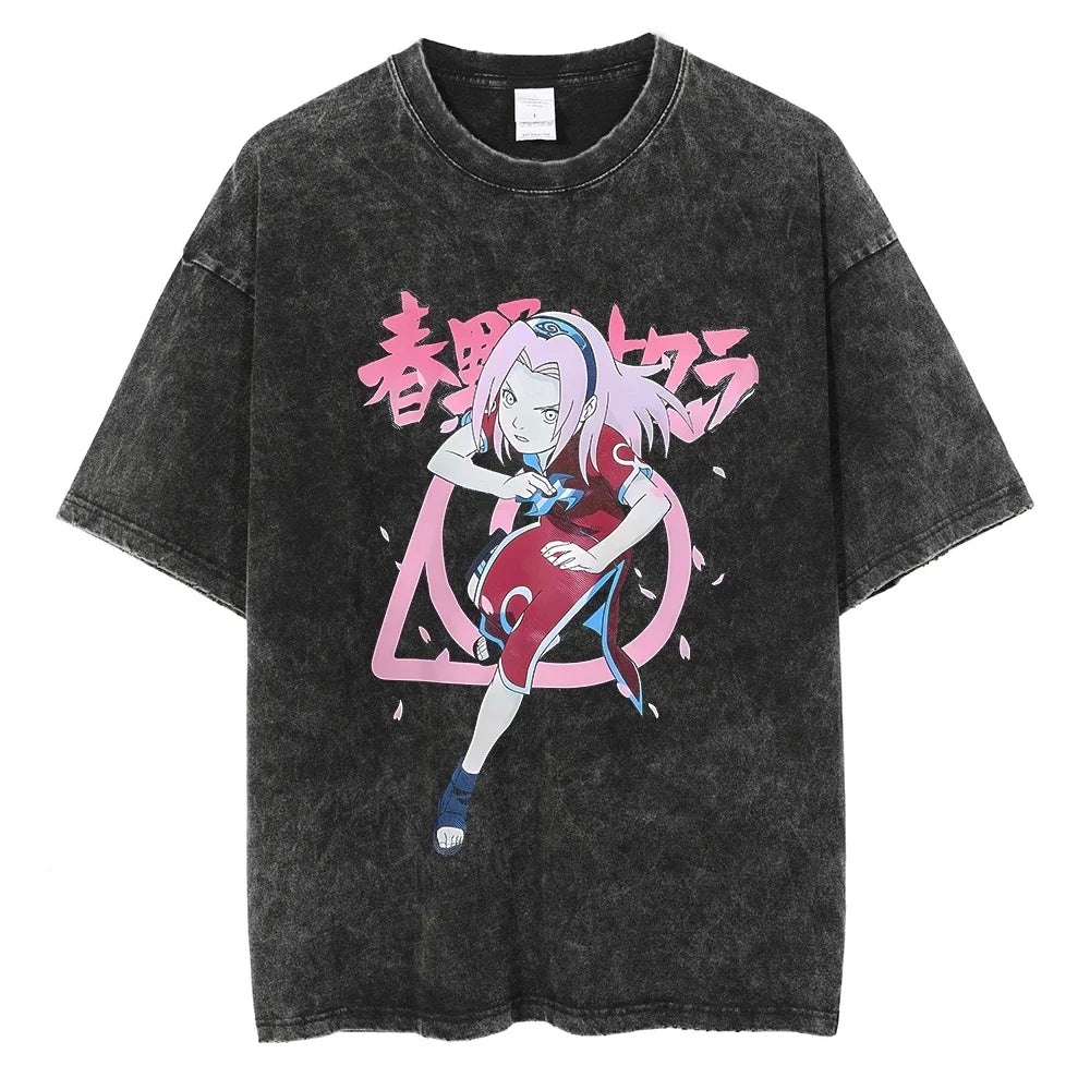 Naruto T-shirt - Sakura Haruno Anime Streetwear Harajuku - Washed Vintage