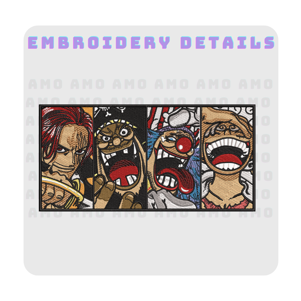 Four Emperors Embroidered T-shirt – One Piece Anime Shirt for True Pirates