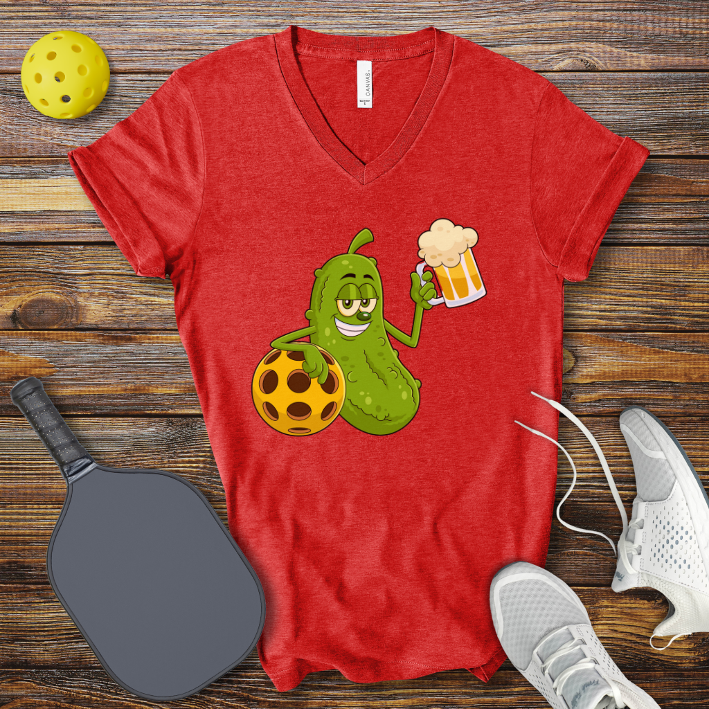 Funny Pickleball Shirt – Pickle Drinking V-Neck T-shirt
