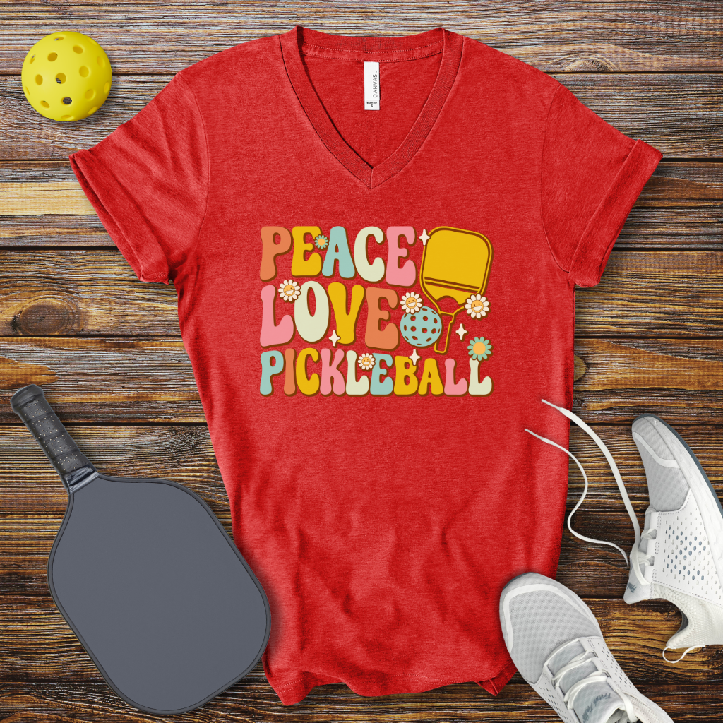 Funny Pickleball Shirt – Peace Love Pickleball V-Neck T-shirt