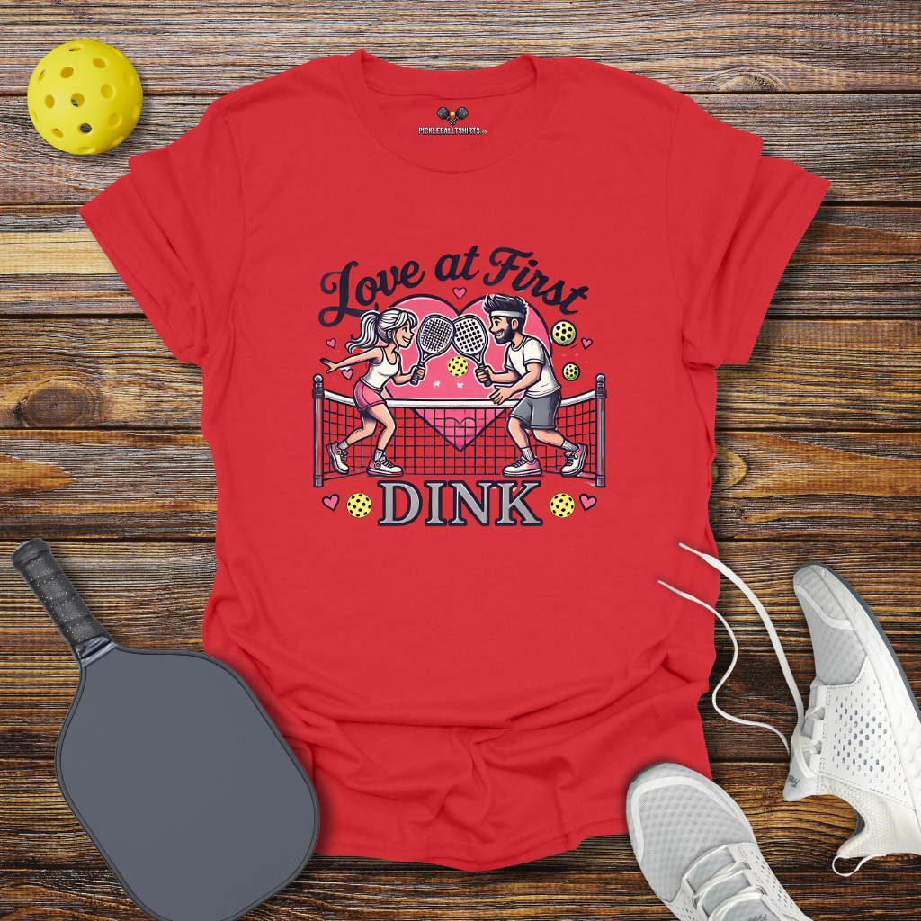Funny Pickleball Shirt – Love at First Dink Valentine T-Shirt