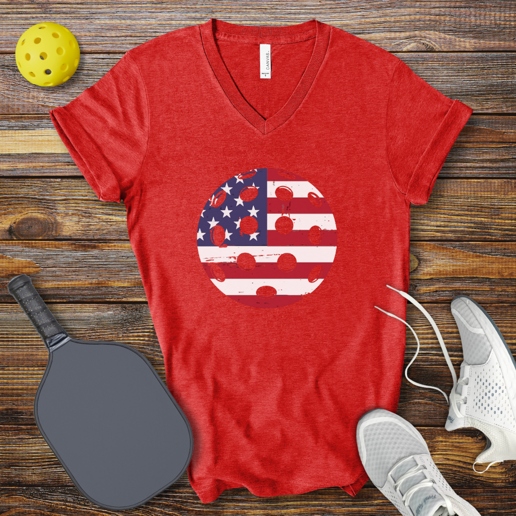Funny Pickleball Shirt – Pickleball USA Ball V-Neck T-shirt