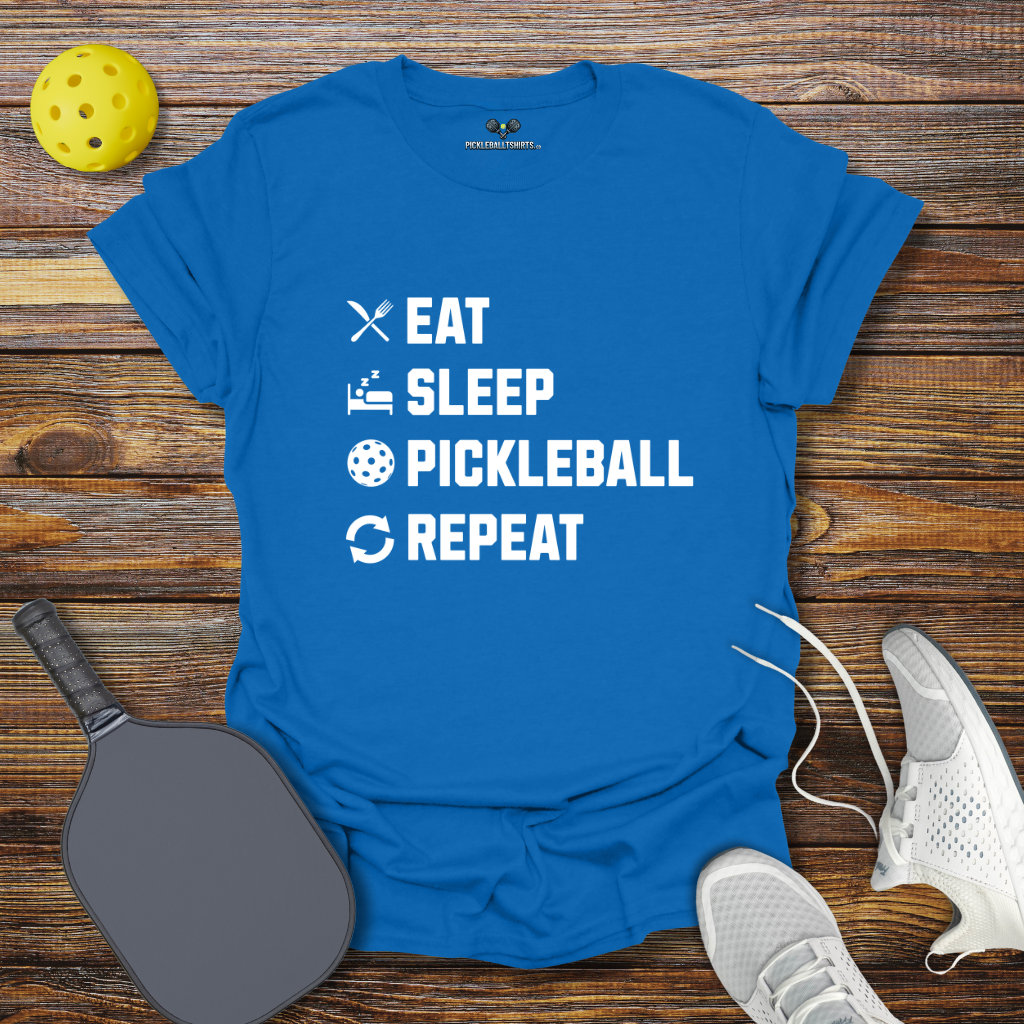 Funny Pickleball Shirt – Eat Sleep Pickleball Repeat Logos T-Shirt