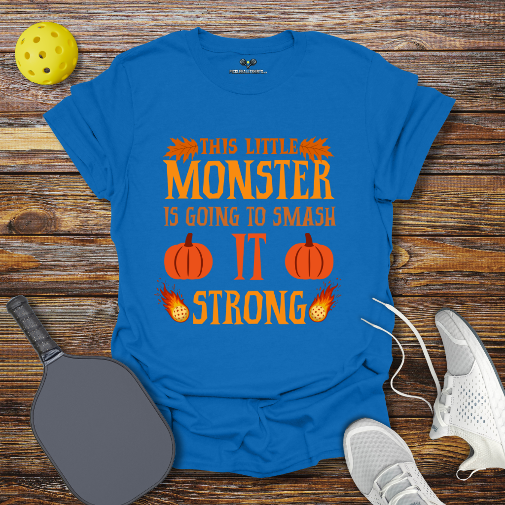 Funny Pickleball Shirt – This Little Monster is Going to Smash it Strong Halloween T-Shirt