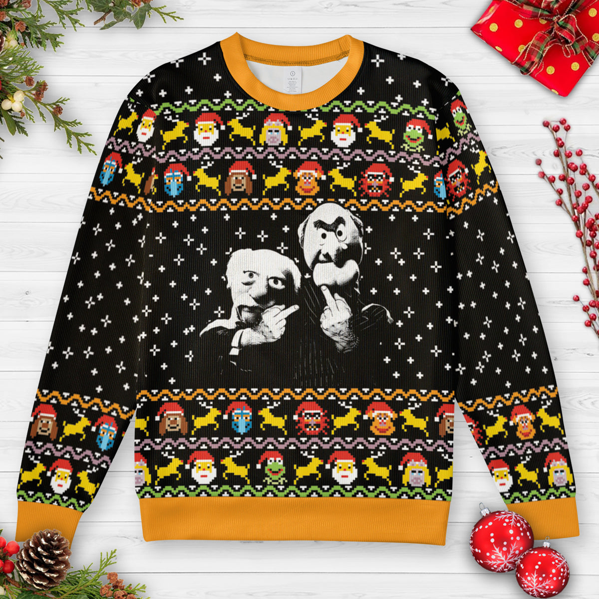 Statler and Waldorf Middle Finger Ugly Christmas Sweatshirt