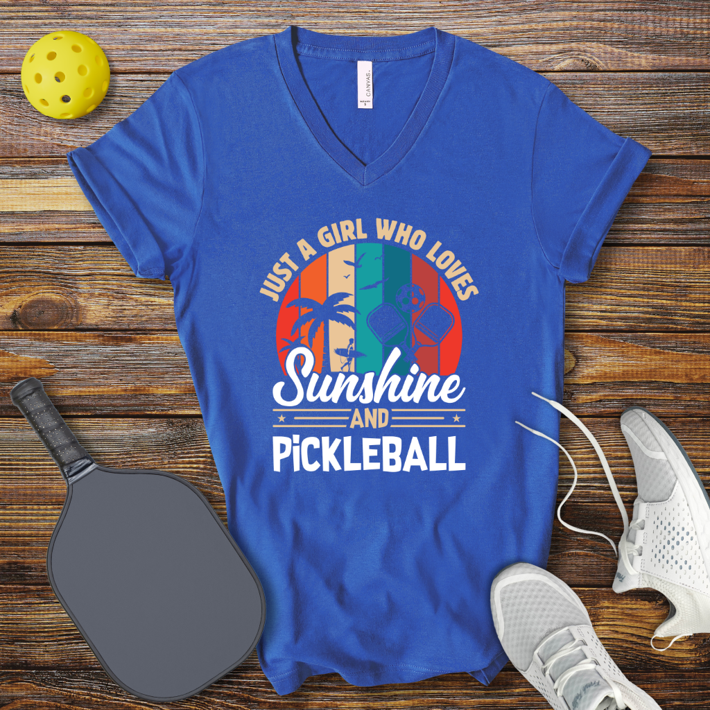 Funny Pickleball Shirt – Just a Girl who Loves Sunshine and Pickleball V-Neck T-shirt