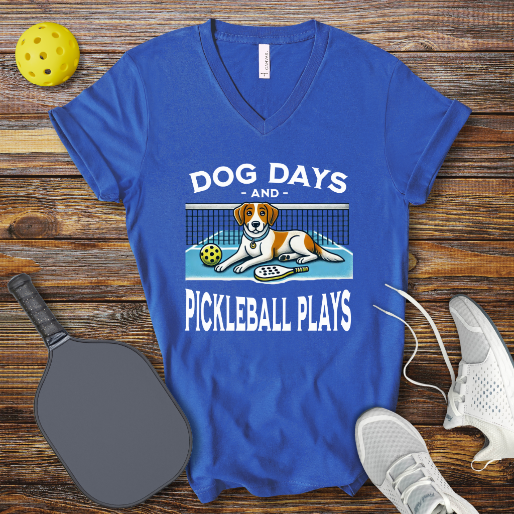 Funny Pickleball Shirt – Dog Days and Pickleball Plays V-Neck T-shirt