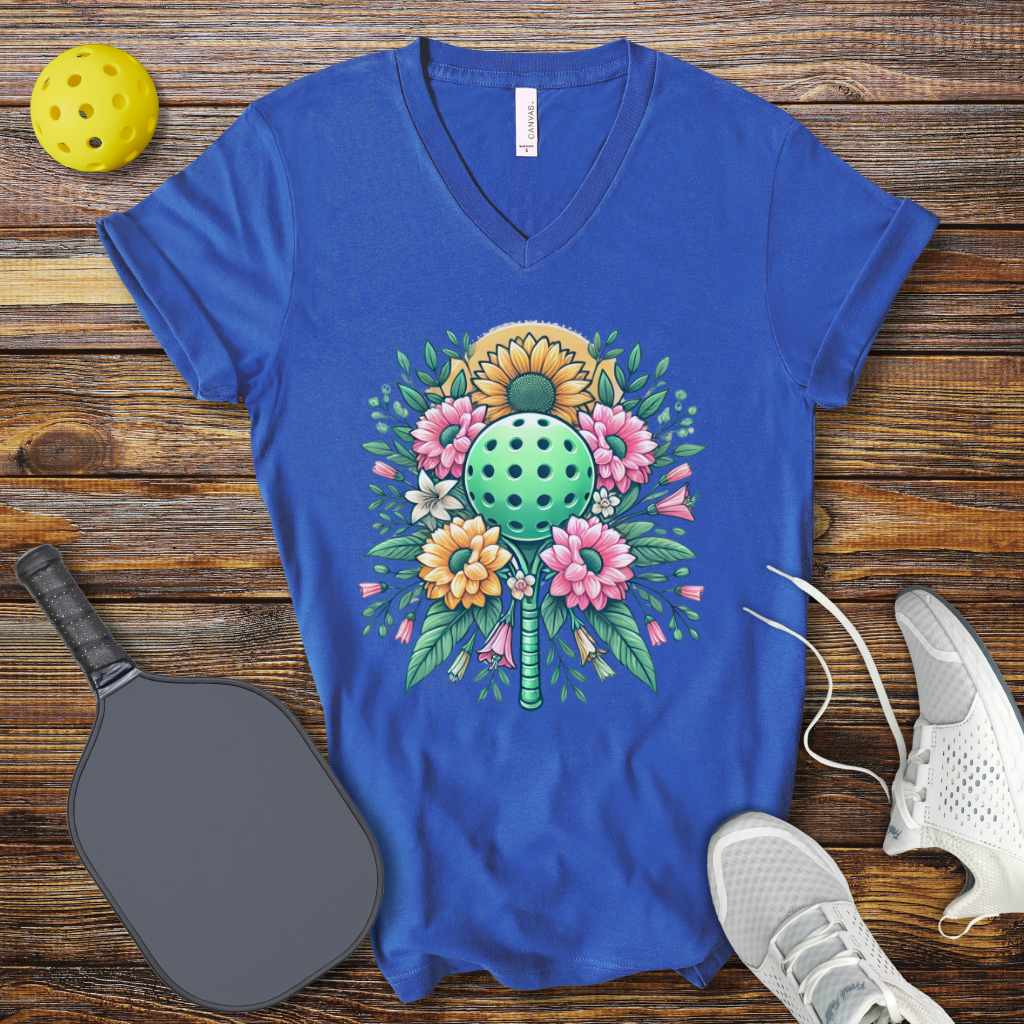 Funny Pickleball Shirt – Floral Pickleball Dreams V-Neck T-Shirt