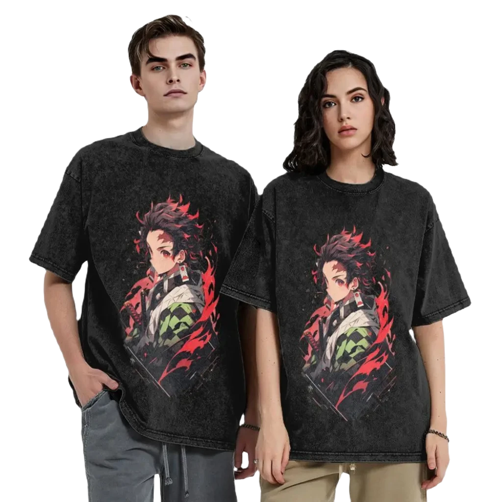 Anime Tee Washed Cotton Vintage -  Demon Slayers