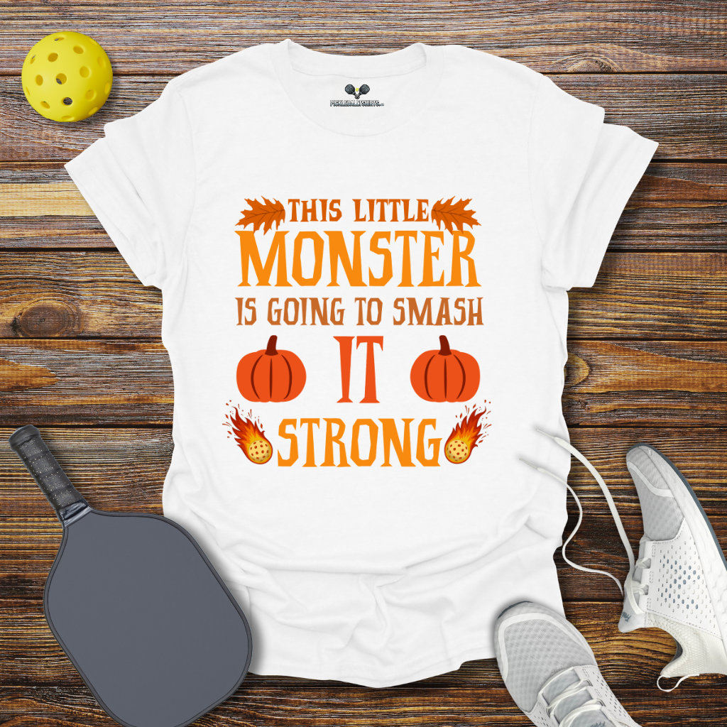 Funny Pickleball Shirt – This Little Monster is Going to Smash it Strong Halloween T-Shirt