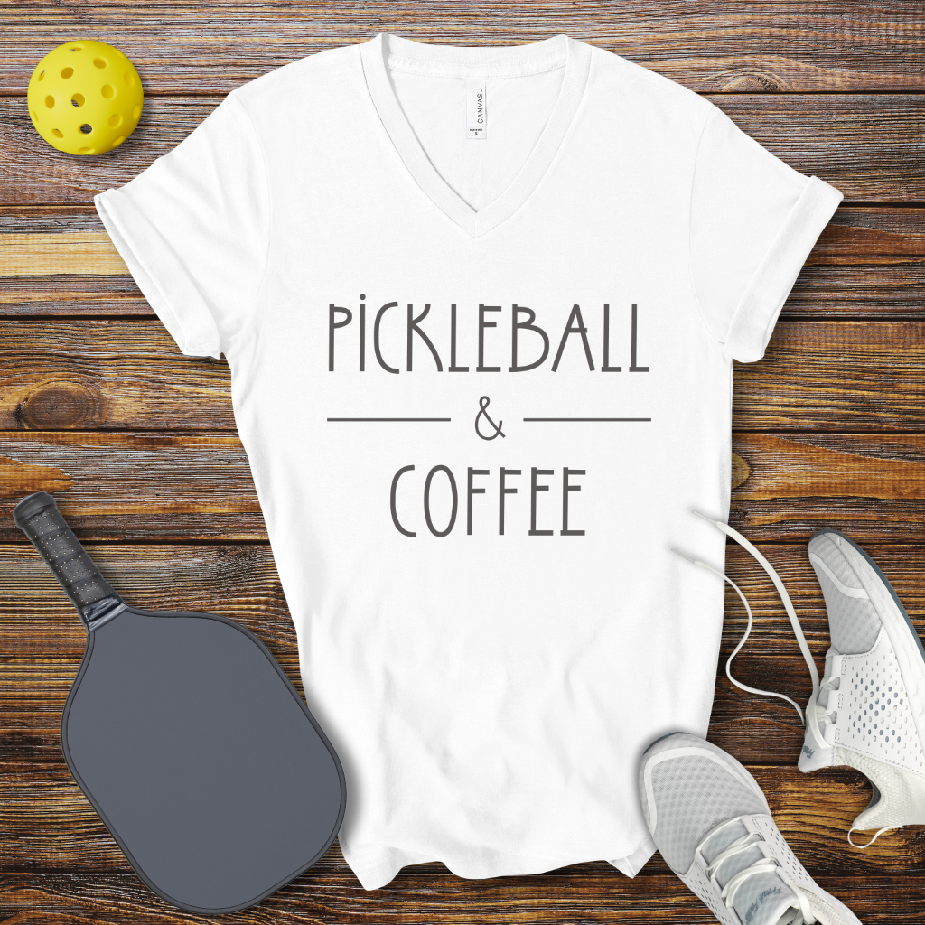 Funny Pickleball Shirt – Pickleball & Coffee V-Neck T-shirt