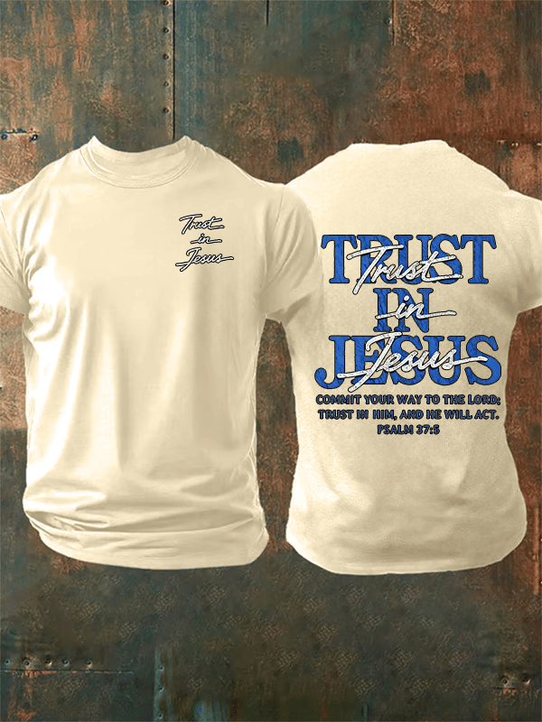 Men's "Trust in Jesus" 37:5 Bible Verse Design Print T-Shirt