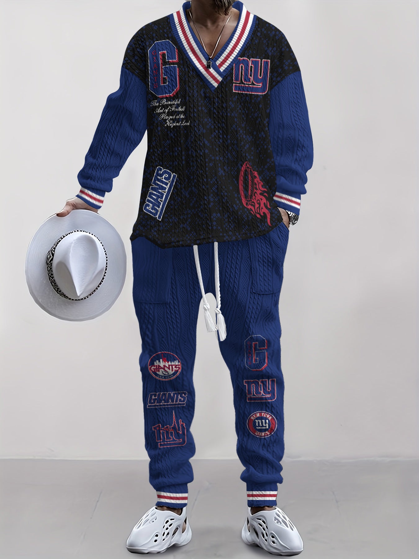 New York Giants  Classic All-Season Long Sleeve V-Neck Pullover Sweater