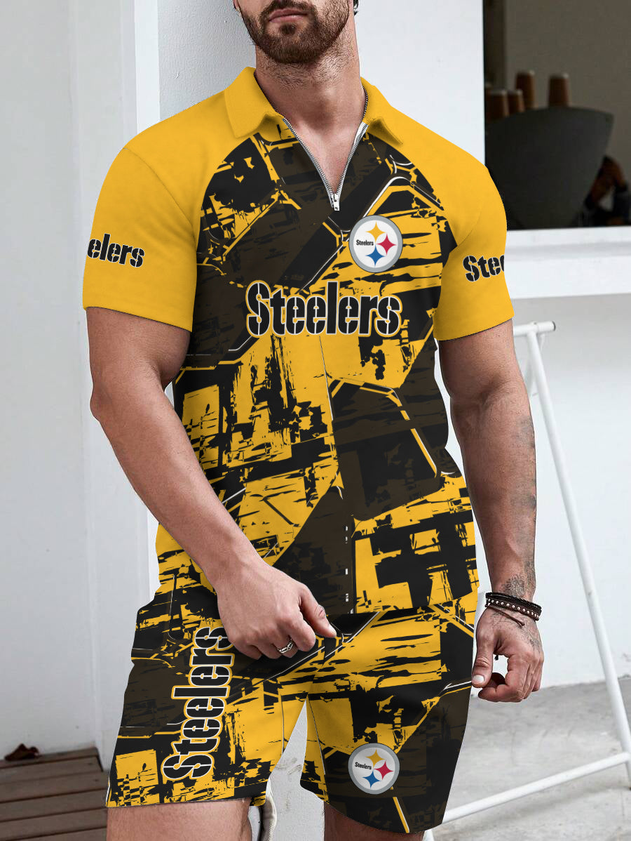 Pittsburgh Steelers Limited Edition ZIP Polo Shirt And Shorts Two-Piece Suits